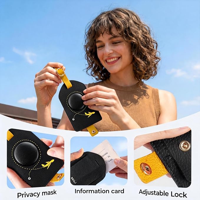 MiLi Smart Bluetooth Luggage Tracker Tag for iOS & Android | Works with Apple Find My & Google Find Hub, Anti-Lost Leather Travel Locator for Suitcase, Backpack, Black - Image 3