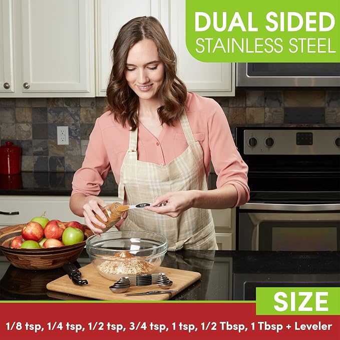 Spring Chef Stainless Steel 8 Magnetic Measuring Spoons Set, 2 Pack, Black | Dual Sided Metal Teaspoon & Tablespoon Measuring Spoons with Leveler for Dry & Liquid Ingredients, Nesting, Dishwasher Safe - Image 3