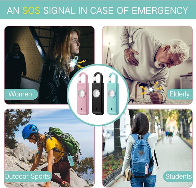 Tellegloww 6 Pcs 130 dB Personal Safety Alarm for Women, Personal Alarm Keychains Loud Siren with LED Strobe Light & Low Battery Notice Rechargeable Self Defense Keychain for Mom(Black,Pink,Blue,Snap) - Image 6