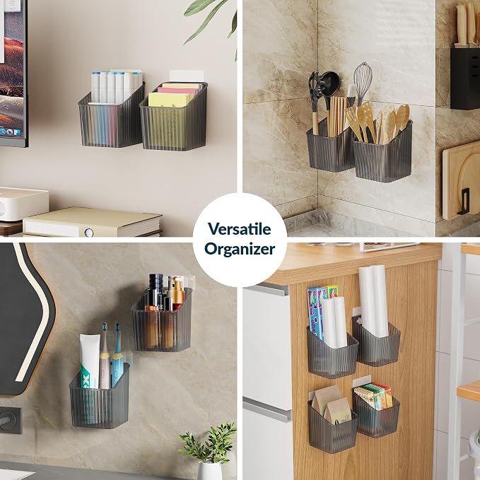 NiHome 4-Pack Cabinet Door Organizer, Adhesive RV Camper Wall Storage Caddy | No-Drill Plastic Bin With Drain Holes For Kitchen Bathroom Pantry Organization, Space Saving Small Item Holder, Gray - Image 7