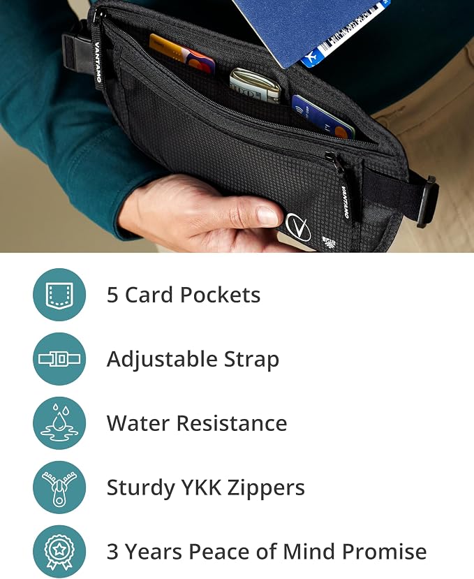 Vantamo Money Belt with RFID For Men & Women, Hidden Passport Holder for Travel, 2 Compartment Travel Fanny Pack for Women Anti Theft - Image 5
