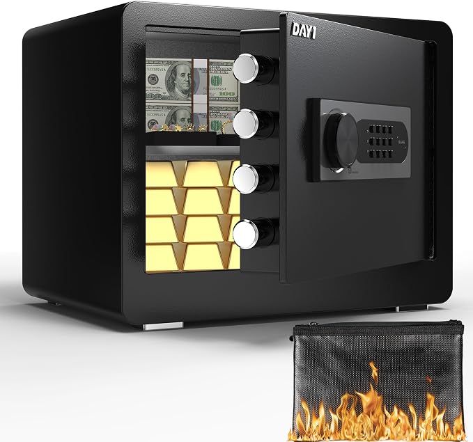 DAYI Safe Box, 1.4 Cubic Feet Home Safe with Fireproof Waterproof Bag, Security Safe Box for Money Cash Valuables, Digital Electronic Keypad, Dual Alarm System, Removable Shelf - D-35 by DAYISAFE