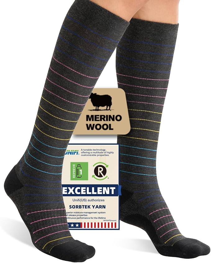 Merino Wool Compression Socks for Women Men 15-20 mmHg for flying | Soft & Breathable for Travel, Running by Unknown