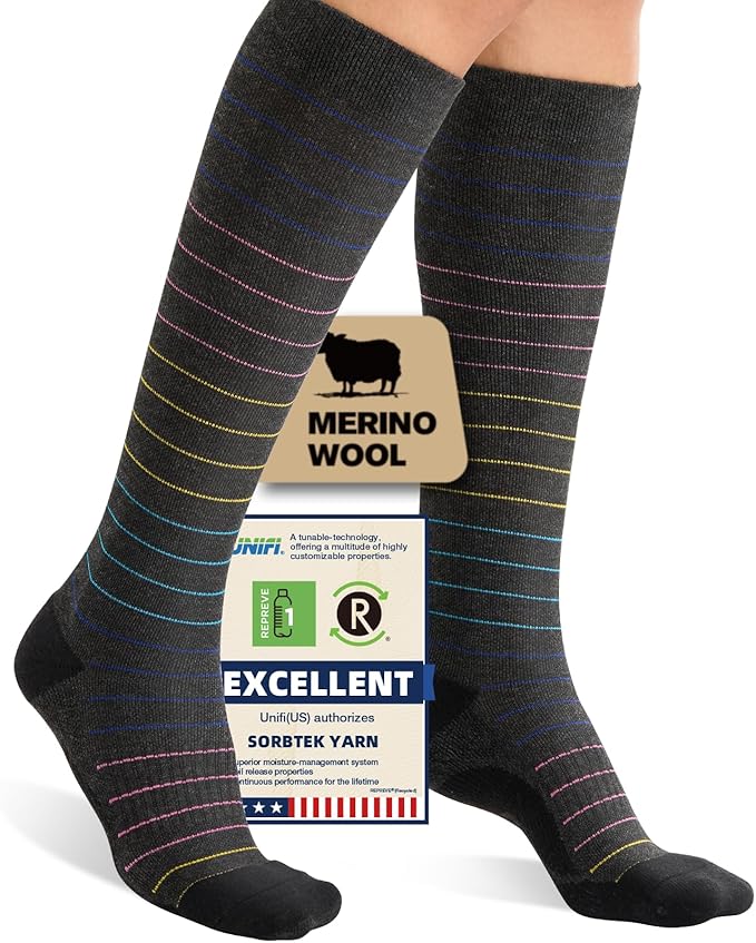 Merino Wool Compression Socks for Women Men 15-20 mmHg for flying | Soft & Breathable for Travel, Running by Unknown