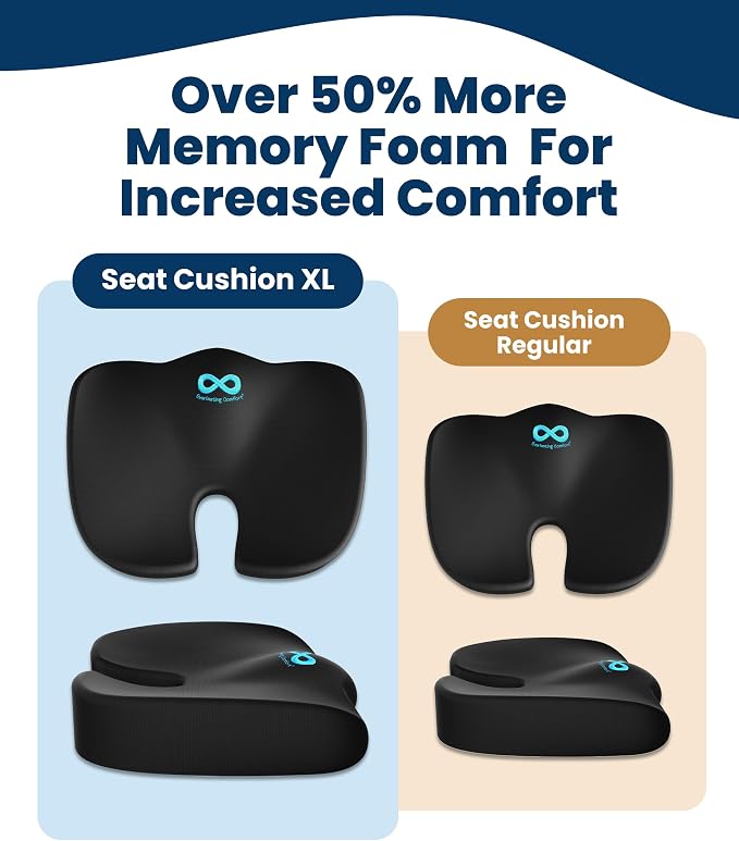 Everlasting Comfort Doctor Recommended Memory Foam Seat Cushion for Office Chairs & Car - Ergonomic Office Desk Accessories - Cushions for Tailbone Pain Relief, Sciatica (Black, X-Large) - Image 4