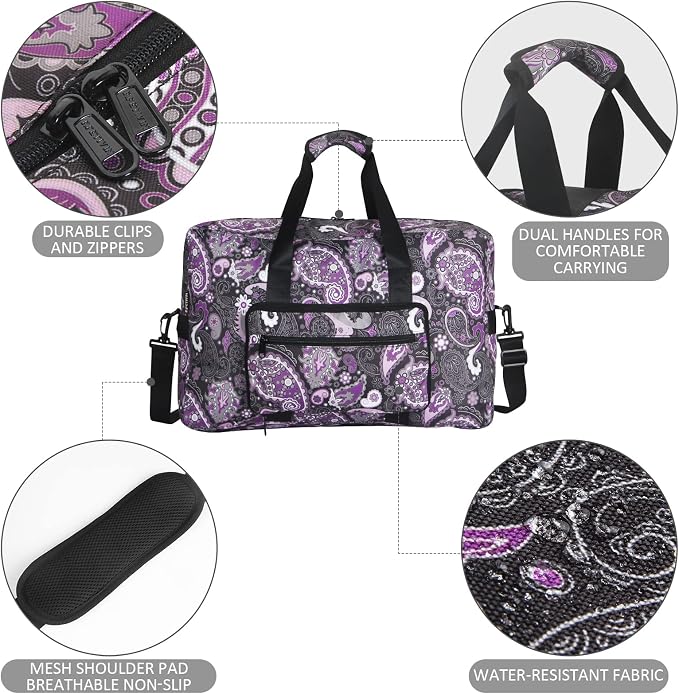 F.FETIVIN Weekender Bag Carry On Travel Duffle Medium Overnight Bag for Women(Purple Paisley) - Image 4