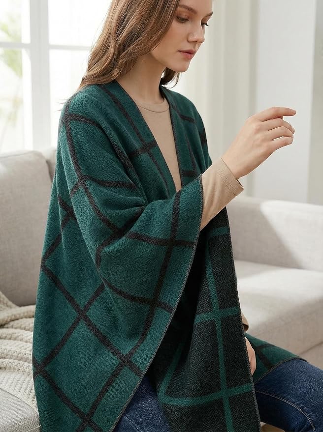 Shawl Wraps for Women Reversible Open Front Ruana Poncho Soft Cozy Cardigan for Fall and Winter - Image 6