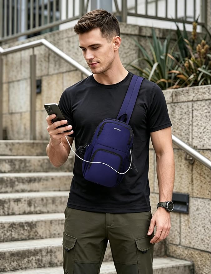 ECOHUB Crossbody Bags for Women Men, Anti-Theft RFID Blocking Sling Backpack Water Resistant Chest Shoulder Daypack, Blue - Image 8