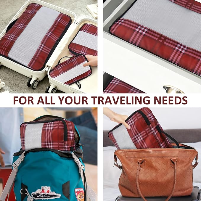 U+U 5 Set Packing Cubes, Travel Organizers with Shoe Bag (Burgundy) | Ultralight Design & Easy Travel Organization - Image 6