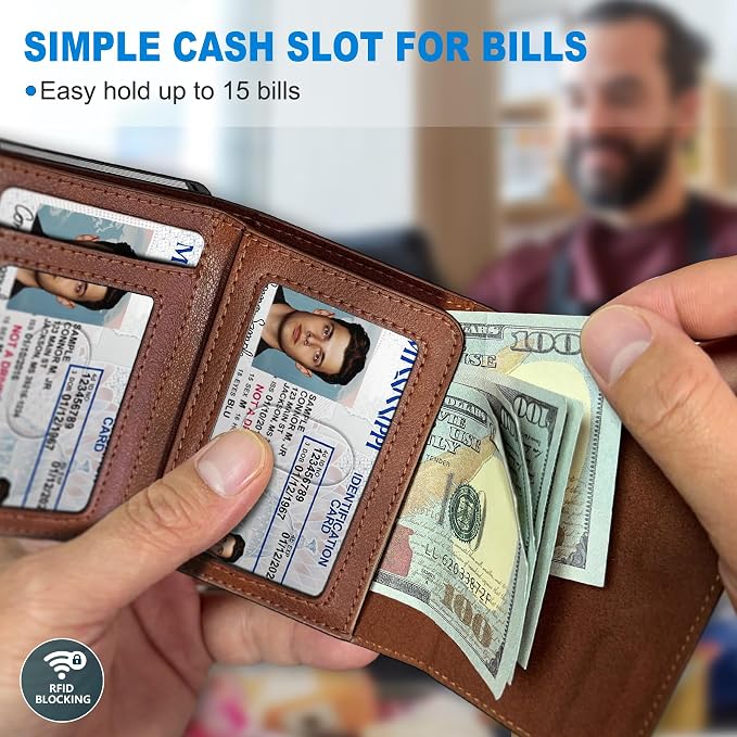 Wallet for Men,with Cash Pocket 2 ID Window 9-13 Cards,Metal Case Smart Slim Pop Up Credit Card Holder Flip with Magnetic Closure RFID Blocking Trifold wallet with Gift Box - Image 4