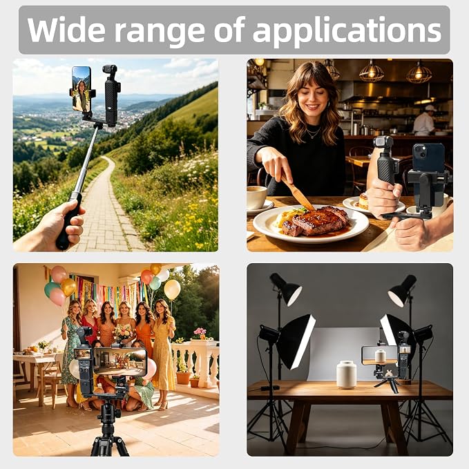 Phone Holder Mount with Mini Tripod for DJI Osmo Pocket 4/3, Vlog Rig with Cold Shoe & 1/4" Thread, 180° Adjustable Phone Clip for Live Streaming & Vlogging - Image 6