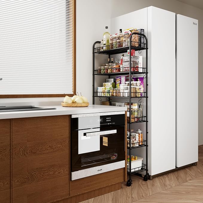 6 Tier Slim Storage Cart with Wheels, Metal Mobile Shelving Unit Organizer Utility Cart for Office Bathroom Kitchen Laundry Room Narrow Places (10inches) - Image 7