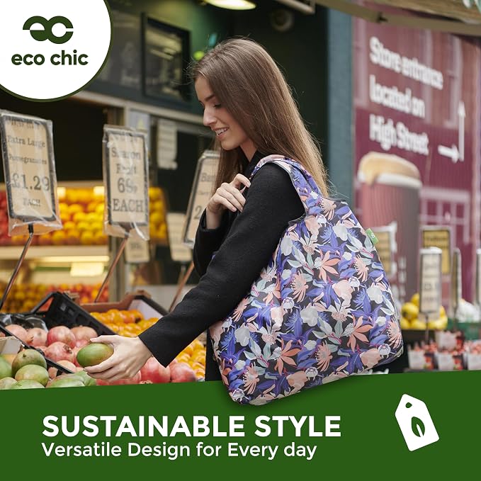 ECO CHIC Foldable Reusable Large Grocery Bags - Foldable Grocery Bags - Lightweight, Recycled & Reusable Shopping Bag - Waterproof, Packable Tote Fitting in Fine Grocery Bag Carrier - Image 2