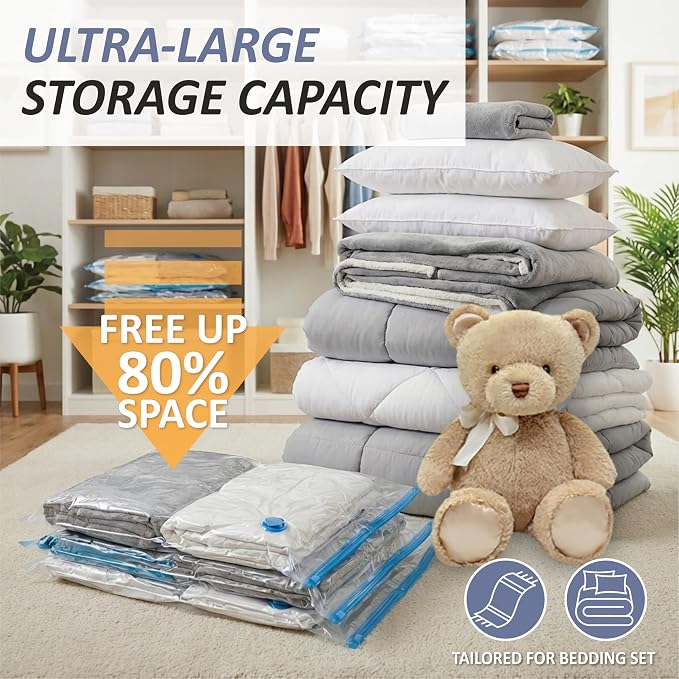 Cozy Essential Vacuum Storage Bags, 80% Compression Vacuum Seal Space Saver Plastic Packaging Bags for Clothes, Blankets, Pillow, Bedding, Comforters, Sealer Clothing Storage,4 XXL Jumbo - Image 2
