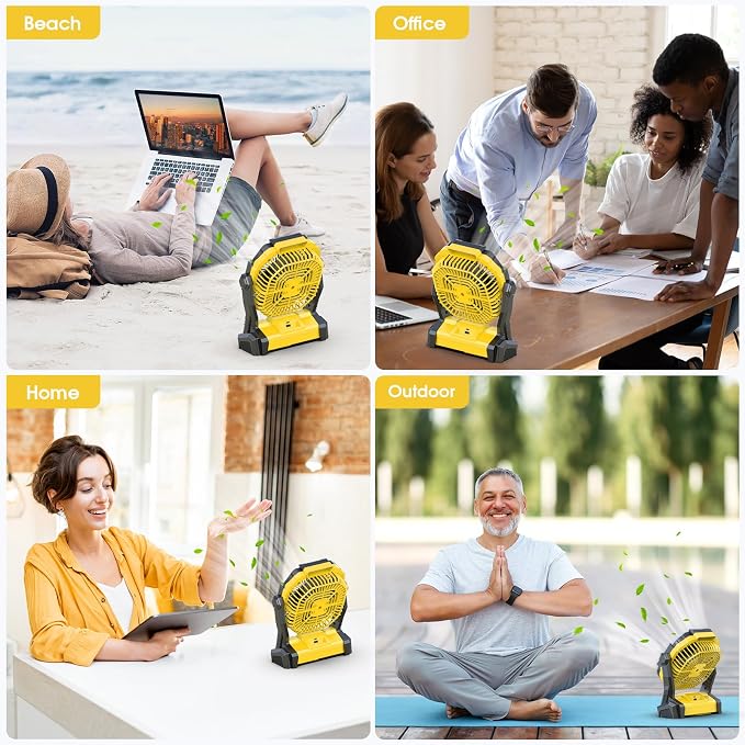 Portable Fan Rechargeable 20000mAh Cordless Battery Powered Camping Fan | with LED Lantern, Small Table Fan, USB Battery Operated Fans for Travel Bedroom Home Camping Tent Office Beach Desk Yellow - Image 7