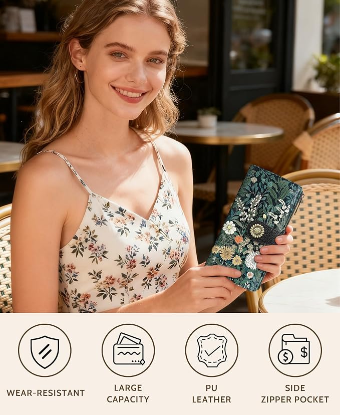 GIANCOMICS Wildflower Flower Womens Wallet RFID, Credit Card Holder Bifold | Billfold, Cute Cash Purse, Travel Zipper Coin Pocket, Compact Clutch, PU Leather, ID Window, 11 Card Slots, Ladies Gift Woman - Image 2