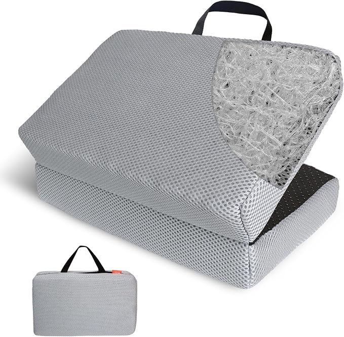 Foldable Portable Seat Cushion, 2-Inch Thick Breathable Mesh Honeycomb Cooling Pad with Washable Cover, Lightweight Travel Cushion for Office Chair, Car, Stadium, Camping, Gray, 15.5"×13" by Sojoy