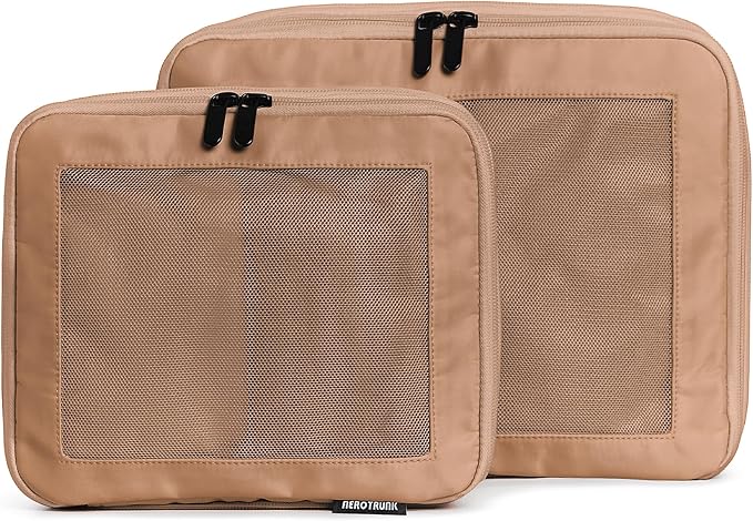 Compression Packing Cubes for Travel, 2-Pack, Mocha | Solves overpacking, 2-Piece set fits most carry-ons, 50% Space savings, Compression luggage organizer bags by Aerotrunk
