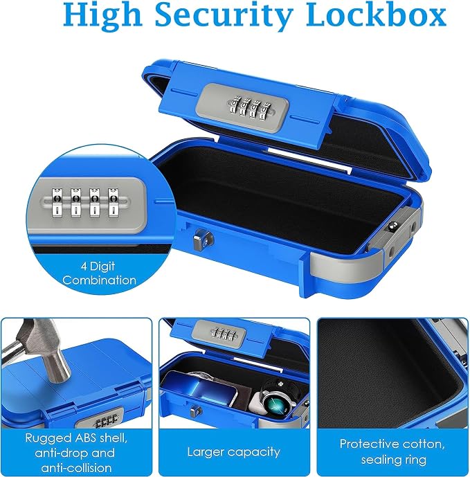 AMIR Portable Safe Box, Combination Lock Box with Code, Waterproof Anti-Theft Mini Travel Safe Box with Removable Chain, Portable Lock Box for Car Dorm Beach Hotel - Image 4