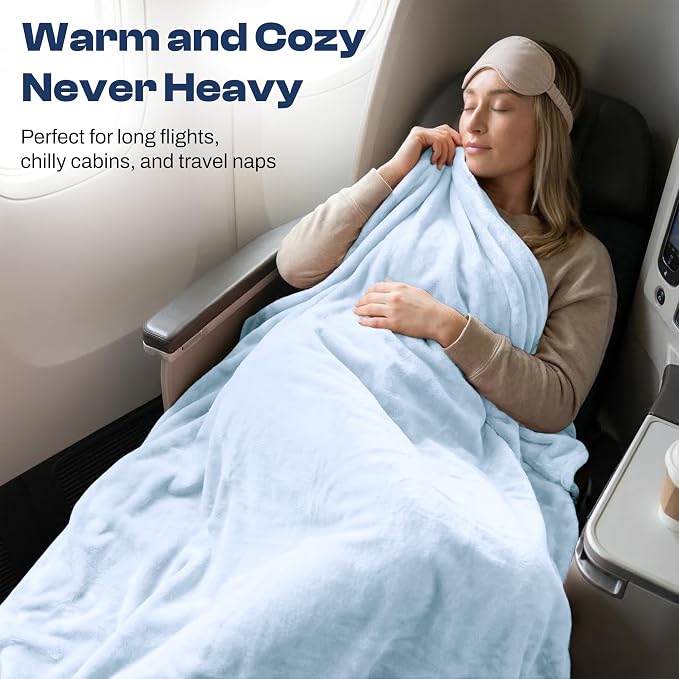 EverSnug Travel Blanket and Pillow - Ultra-Soft, Compact & Lightweight, 65x40 Inches, with Carry Case, Luggage Sleeve & Backpack Clip for Airplane Comfort (Ice Blue) - Image 4