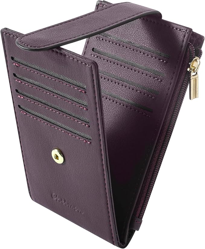Chelmon Women's RFID Slim Card Holder Wallet | Thin Bifold Multi Card Case with Zipper Coin Pocket Purse for Women(Wine Red) by Chelmon