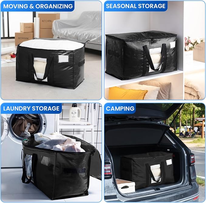 TAILI 10 Pack Black Extra Large Moving Bags,Storage Bag with Visible Window | 93L Heavy Duty Totes For Storage,Wrap Around Handles,Alternative to Moving Boxes, College Dorm,Perfect for Moving - Image 8