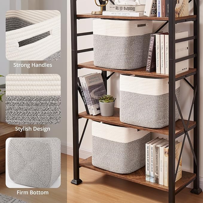 OIAHOMY 13 Inch Cube Storage Bins, 3-Pack Cotton Rope Woven Baskets for Organizing, Insert Storage Baskets for Shelves, Baby Nursery, Closet Organizer, 13 * 13 * 12.6IN, Grey & White - Image 3