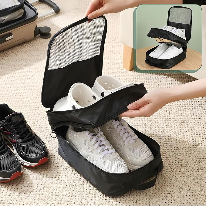 3-Pack Shoe Bags for Travel, Waterproof Shoes Storage Pouch with 3 Layers, Holds 3 Pairs of Shoes, Portable Shoe Organizer for Women & Men (Black) - Image 5