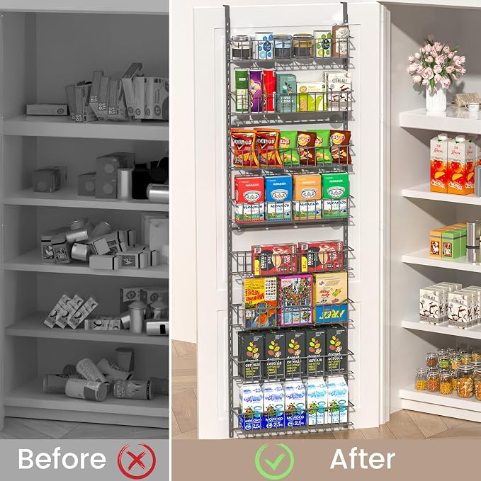 ElegantArray 8-Tier Pantry Door Organizer, Deep Gray | Over The Door, Hanging Spice Rack Shelves, Home Office Laundry Room Bathroom & Kitchen, Rack and Storage - Image 2