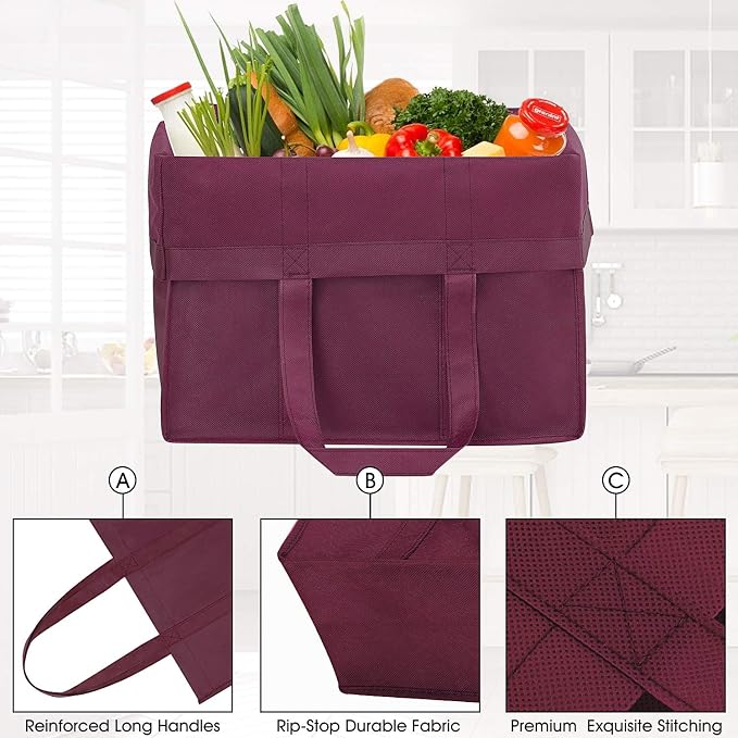 12 Pack Reusable Grocery Shopping Bags Large Foldable Tote Bags Bulk | Eco Produce Bags with Long Handle for Shopping Groceries Clothes (6 Assorted Colors) - Image 5
