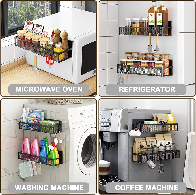 Aufworld Magnetic Spice Rack for Refrigerator, 2 Pack Magnetic Shelf, Fridge Magnet Organizer with Moveable 4 Hooks, Magnetic Fridge Shelf for Kitchen Organization and Storage (2 Pack) - Image 5