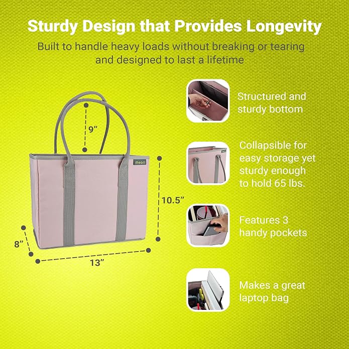 meori Office Tote Bag Carry Laptop Essentials Sturdy Bottom Stays Upright 3 Handy Pockets - Image 5