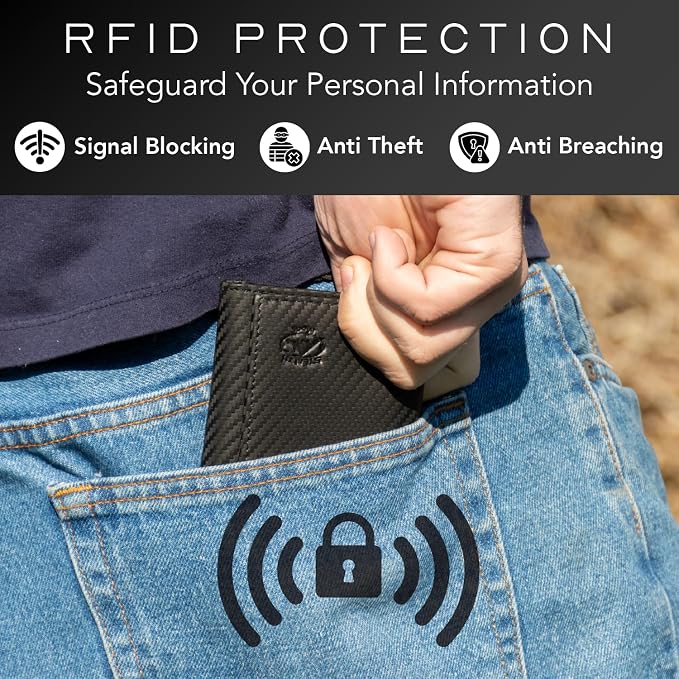 Stealth Mode Trifold Leather Wallet for Men with RFID Blocking (Carbon) | Top Grain Napa Leather, 9 Card Slots, ID Window, Gift Box – Gift for Dad, Husband, or Son - Image 4