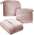 DEZ FURNISHINGS 4-in-1 Travel Compact Blanket Pillow Super Soft Velvet with Luggage Sleeve and Backpack Clip, Dusty Pink, 60" W x 45" H by DEZFurnishings