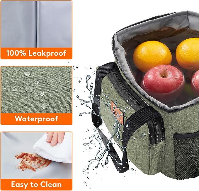 Lifewit Medium Lunch Bag, Insulated Lunch Box, Soft Cooler Cooling Tote for Adult Men Women, Dark Green 12-Can (9L) - Image 4