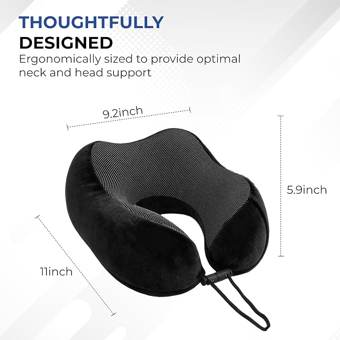 Travel Neck Pillow, Premium Memory Foam, Travel Pillow for Flights, Neck Pillow for Travelling, Ergonomic Neck Support Cushion, Lightweight & Washable Cover (Black - U-Shape) - Image 5