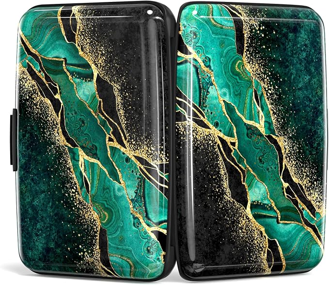 Credit Card Holder, Mini Aluminum Card Wallet RFID Blocking Slim Metal Hard Card Case for Women Men, Green Black Marble - Image 5