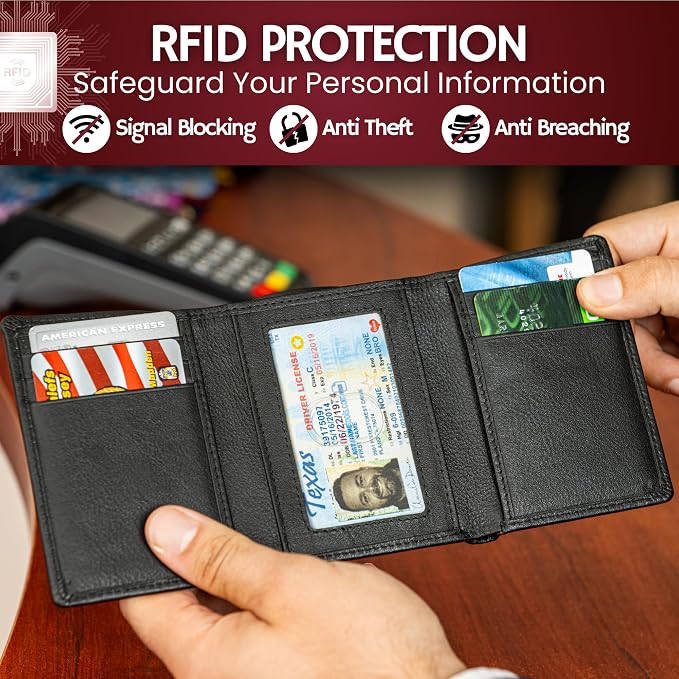 BULL GUARD Best Leather Men's RFID Trifold Wallet With ID Great Outdoor Wallet Durable Top Grain Leather Forest Brown, Double Cash Comparment with Secret Pocket, Compact & Secure Design, In Gift Box - Image 3