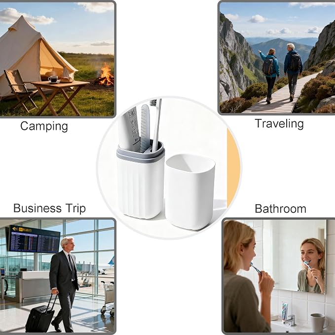 2-in-1 Travel Toothbrush Holder, Dustproof Toothbrush Travel Case with Mouthwash Cup, Portable Toothpaste Toothbrush Container for Traveling School Camping Business Trip Bathroom - Image 7