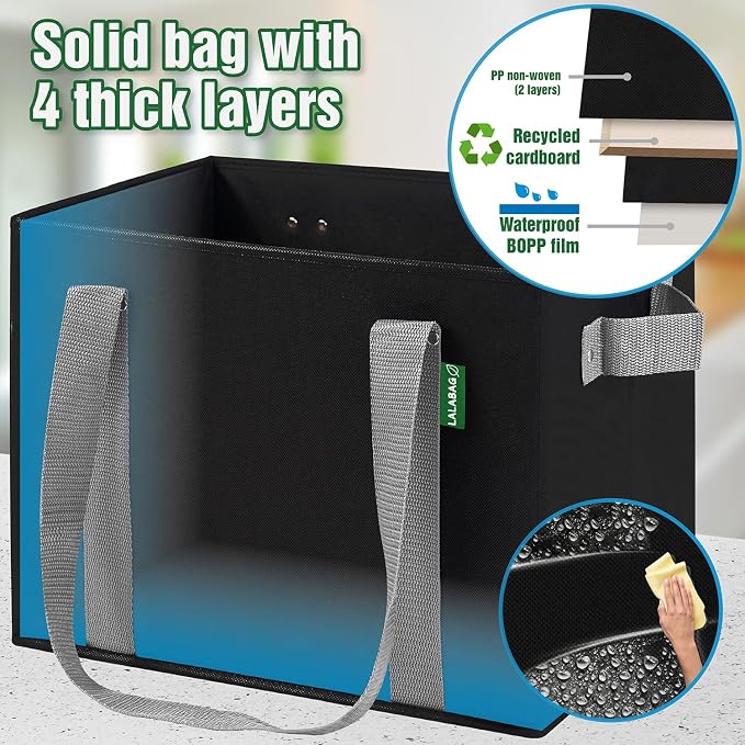Reusable Grocery Bags (3 Pack ) - Heavy Duty Eco Tote Bags with Box Shape to Stand Up, Hold Up to 65 Lbs - Stay Open & Fold Flat - Foldable Reusable Shopping Bags with Long Handles & Hard Bottom - Image 4
