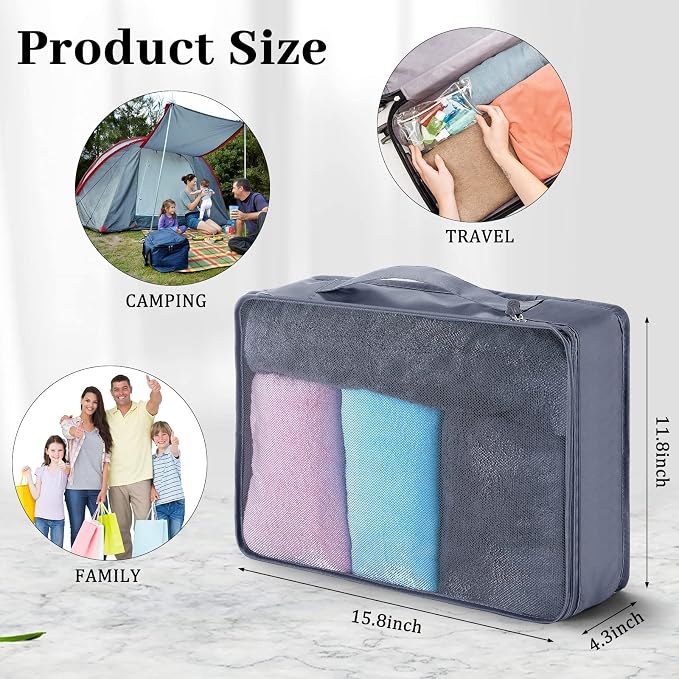 Tudomro 12 Pcs Large Packing Cubes Luggage Organizers for Suitcase Mesh Travel Organizer Bags Travel Packing Organizers for Traveling Camping Hiking - Image 3