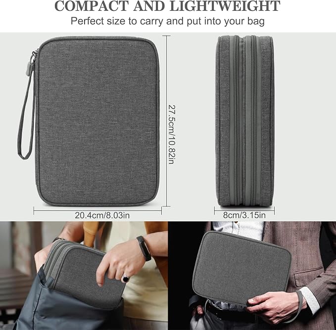 FYY Electronic Organizer, Travel Tech Pouch Bag, Extra Large, Dark Grey | Wrist Strap, Waterproof, Double Layers Electronics Travel Case for iPad, Cord, Laptop Charger, Daily and Business Trips Use - Image 2