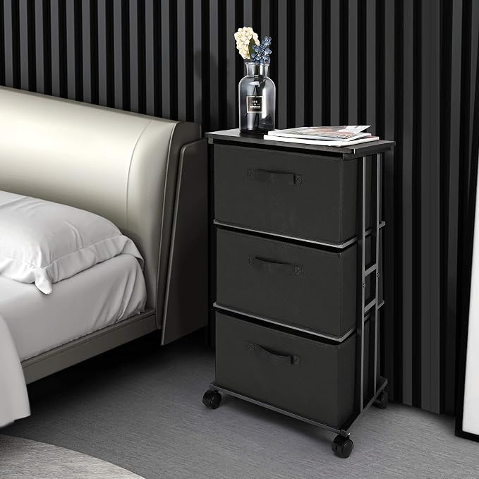 MAX Houser Dresser Storage with 3 Drawers, Fabric Dresser Tower, Vertical Storage Unit for Bedroom, Closet, Office, Black - Image 2