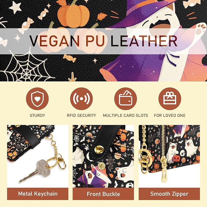 Jogjam Halloween Cute Cat Rfid Women Wallet, Small Slim Credit Card Holder | PU Leather Bifold Cash Zipper Coin Pocket ID Window, for Female Ladies Teen Girls Girly Gifts - Image 6
