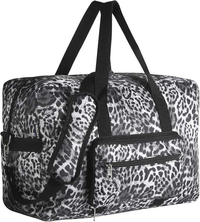 F.FETIVIN Travel Foldable Waterproof Duffel Bag - Lightweight Carry on Luggage Tote Duffel Bag(Leopard Print) by FFETIVIN