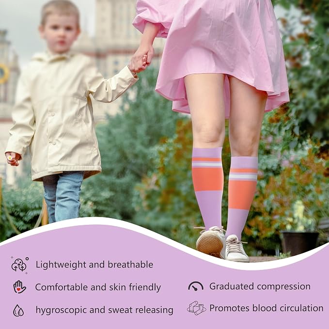 fenglaoda Compression Socks Women Men 4 Pairs, Knee High Support Socks for Running, Sports, Travel, Flight, Nurse - Image 5