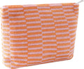 Cosmetic Bags for Women - Corduroy Cosmetic Bag Aesthetic Women Handbags Purses Smile Dots Makeup Organizer Storage Makeup Bag Girls Case Bags (Q-Checkered Orange pink) by Gardsell