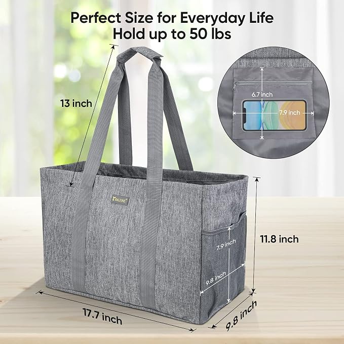 BALEINE Soft 9 Gallon Extra Large Utility Tote, Foldable Reusable Storage Bag (Winter Gray) - Image 4