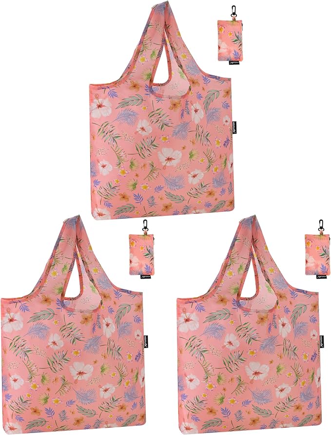 HOLYLUCK Reusable Grocery Bags,Heavy Duty Foldable Shopping Tote Bag (Standard, Pink floral) by holyluck