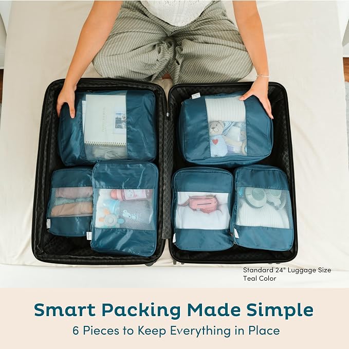 6-Pack Large Compression Packing Cubes for Travel - Lightweight Compression Packing Cube Set, Water-Resistant Luggage Organizer Bags & Suitcase Organizers, Travel Cubes for Carry-On, Checked Luggage - Image 2